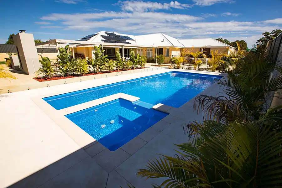 Saint-Louis Fiberglass Pool Model Saint-Louis fiberglass pool model with pool and spa layout