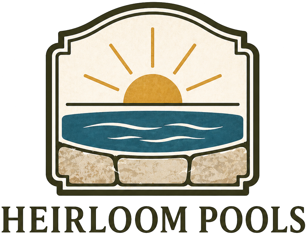 Heirloom Fiberglass Pools of North Alabama | Athens, Madison, Huntsville logo heirloom pools vertical